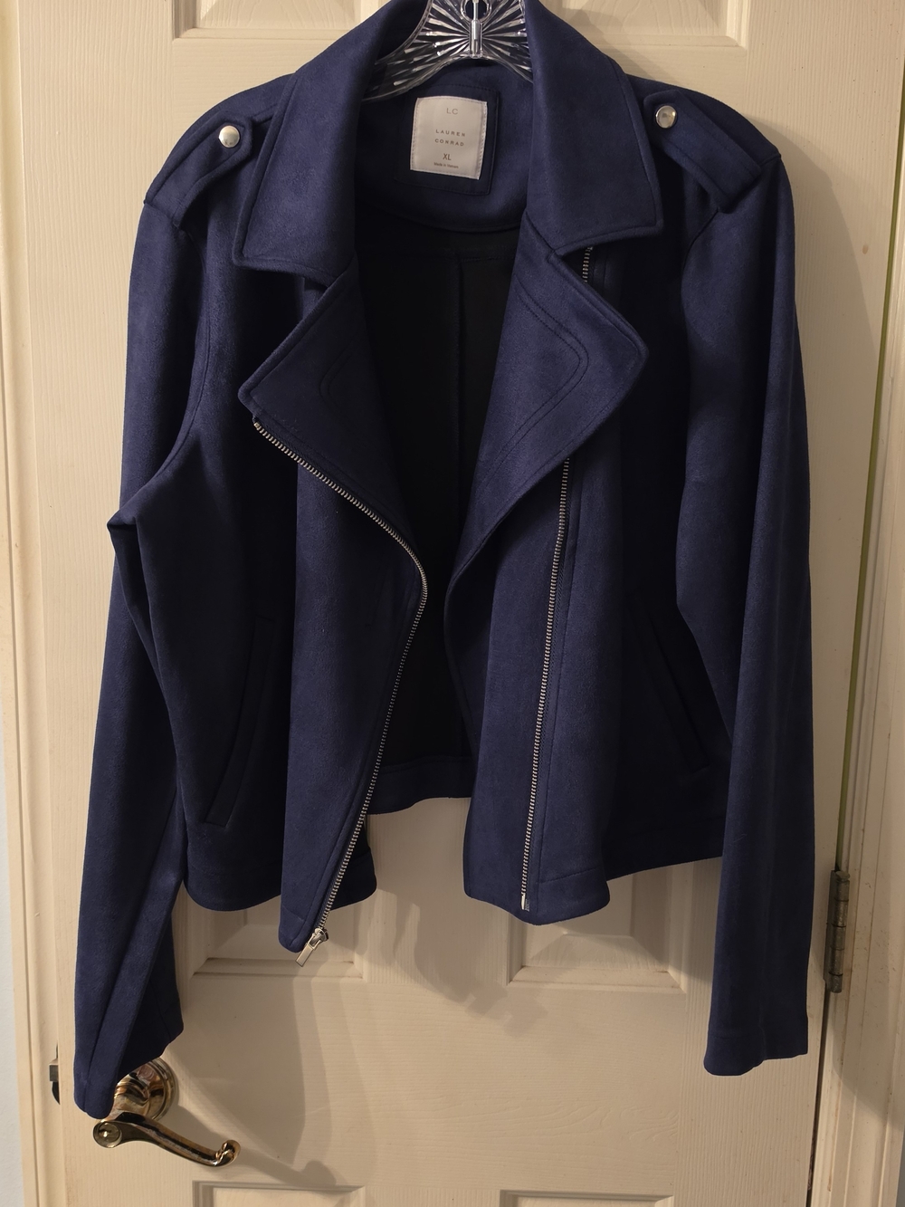 LC Lauren Conrad Navy Faux-Suede Moto Jacket